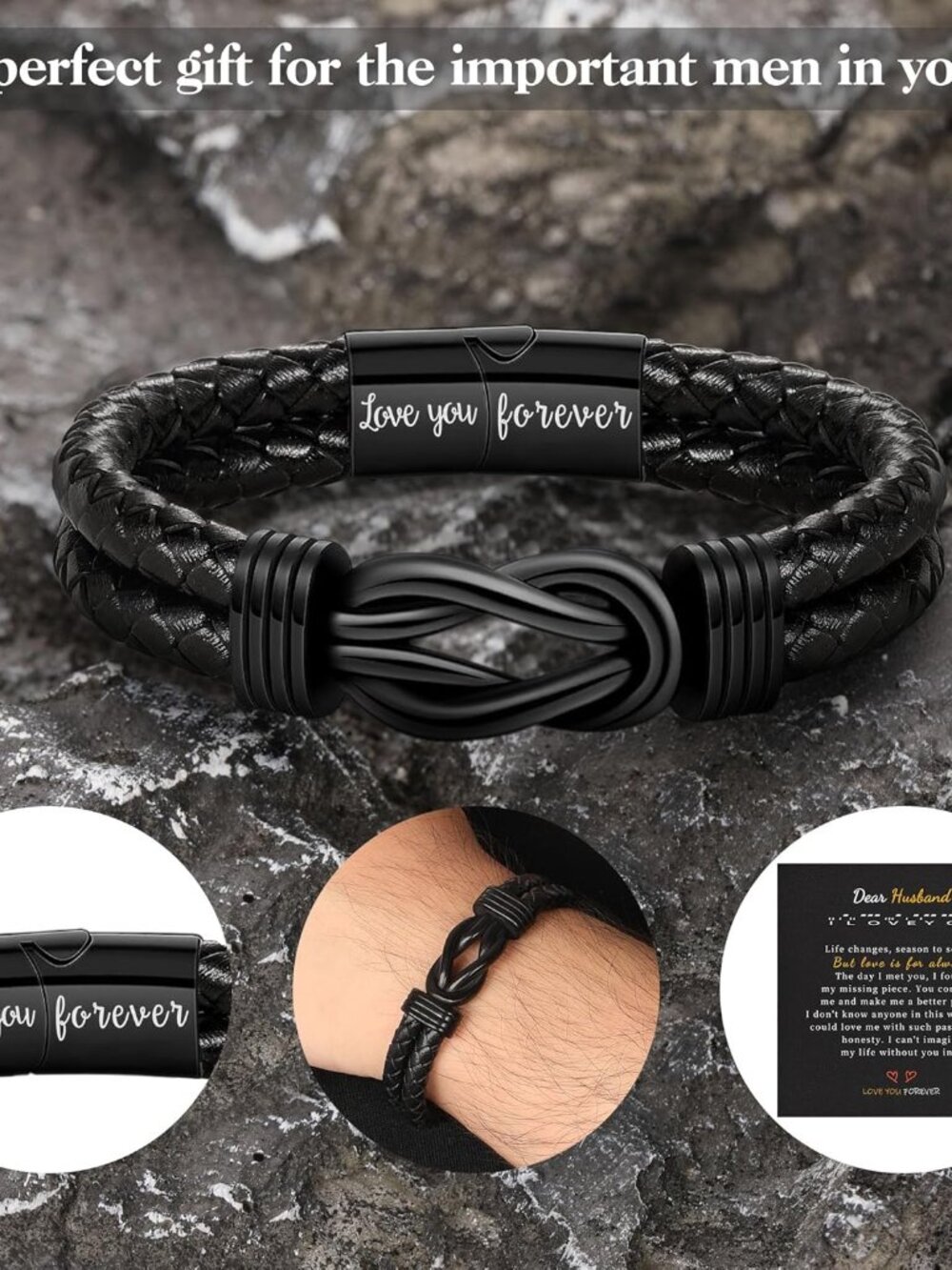 Gifts for Men, Fathers Day Bracelet Gifts for Boyfriend Leather Bracelets for Me - Picture 3 of 6